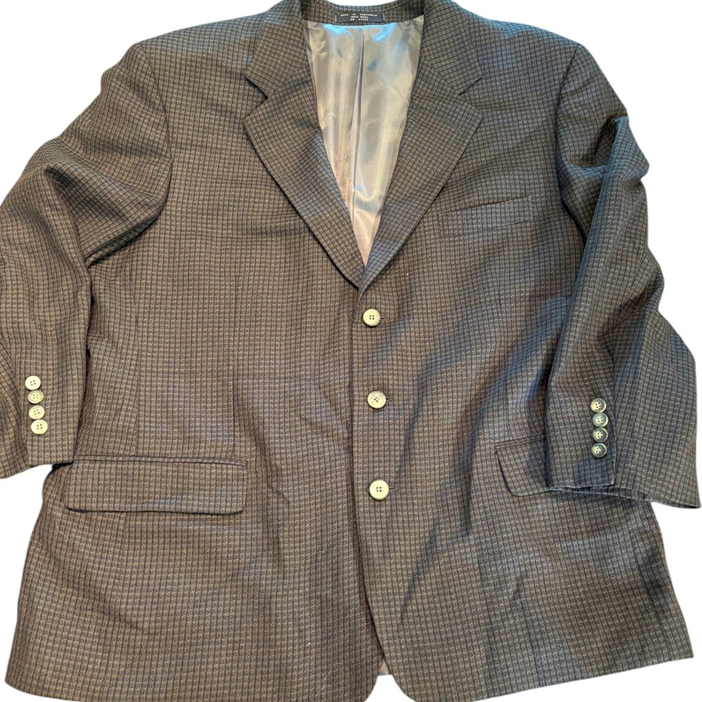 Caumont Gage 1946 Mens 44S Blazer Sport‎ Coat 100% Pure Wool Brown Micro Check